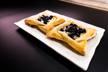 Blueberry and cottage cheese pastry made from puff pastry