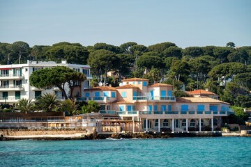 Cap D antibes beach and sea with pine trees and villas in France
