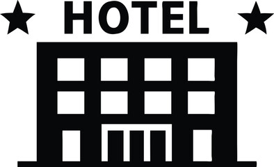 Simple Black Hotel Icon with Stars and Transparent Background Silhouette Design