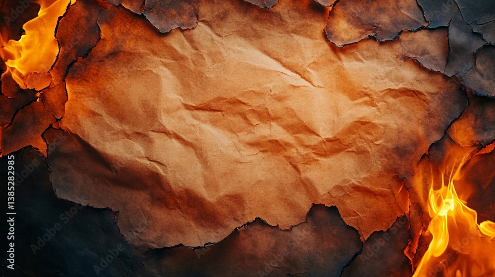 Aufkleber crumpled and burning paper background with copy space