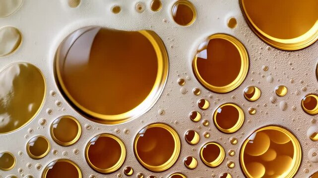 Golden beer bubbles rising, creating dynamic visual pattern with light reflecting through effervescent carbonated liquid surface