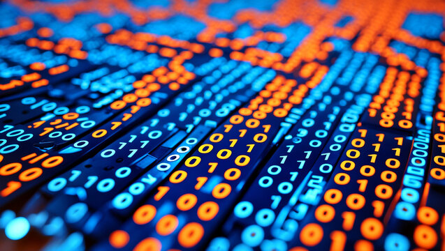 Vibrant binary code representing digital complexity