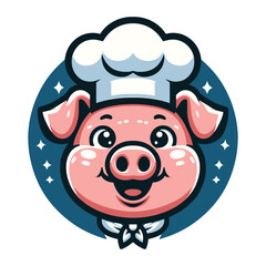 Cartoon Pig Chef Mascot with Cook Hat and Necktie Illustration