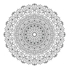 Elegant Floral Mandala Intricate Line Art for Coloring Books, Henna, Tattoos, Ornamental, Spiritual and Symmetrical Design for Mindfulness and Healing