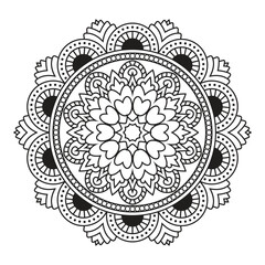 Elegant Floral Mandala Intricate Line Art for Coloring Books, Henna, Tattoos, Ornamental, Spiritual and Symmetrical Design for Mindfulness and Healing