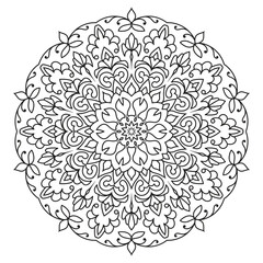 Elegant Floral Mandala Intricate Line Art for Coloring Books, Henna, Tattoos, Ornamental, Spiritual and Symmetrical Design for Mindfulness and Healing