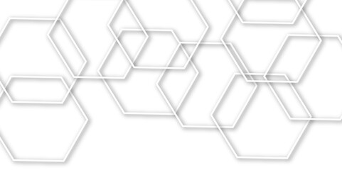 Abstract geometric technology 3d white light structure technology out line hexagon polygonal honeycomb luxury pattern vector background.	