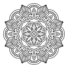 Elegant Floral Mandala Intricate Line Art for Coloring Books, Henna, Tattoos, Ornamental, Spiritual and Symmetrical Design for Mindfulness and Healing