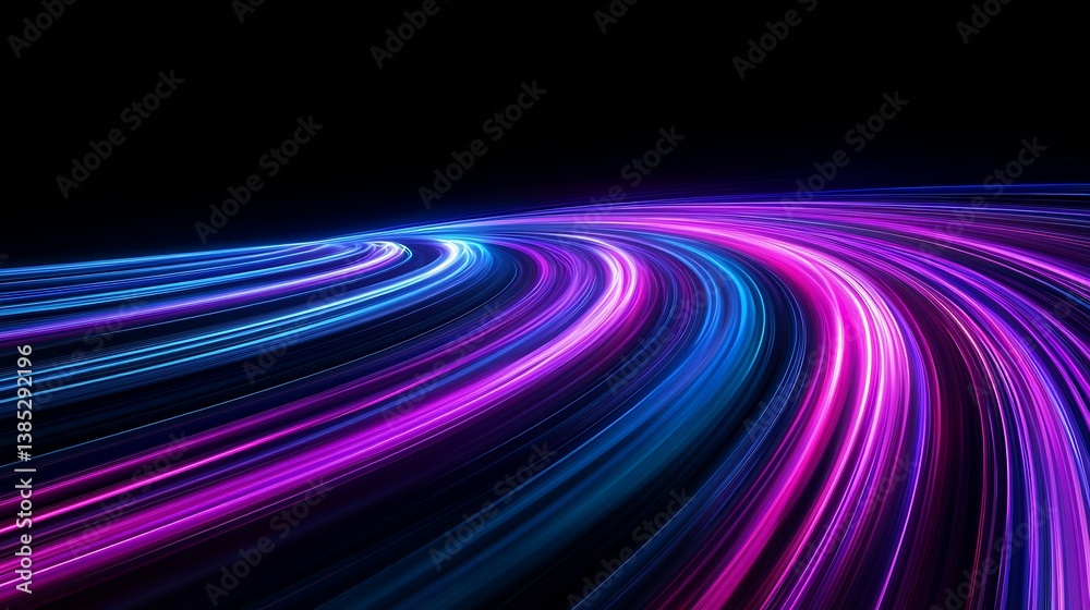 Poster Dynamic vibrant light trails in pink and blue colors creating a futuristic abstract pattern : Generative AI