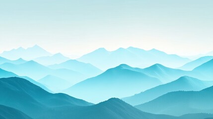Serene blue mountain range landscape in misty atmosphere.