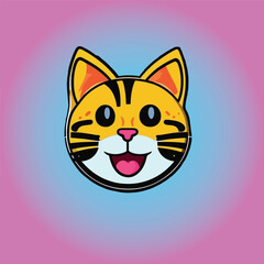 Cute Cartoon Happy Cat Face Sticker – Bright Smiling Kitty Emoji Icon