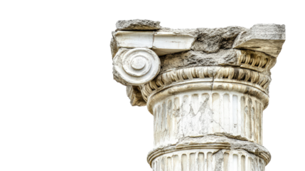 A broken ancient Greek column with weathered edges and cracks, showcasing its historical and rustic charm,