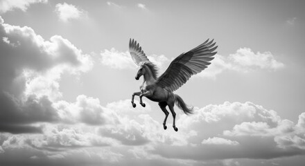 Minimalist Monochrome Pegasus in Clouds