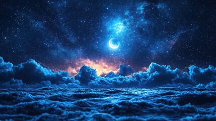 Fototapeta premium Night sky, clouds, moon, cosmic view, tranquil scene, for desktop background