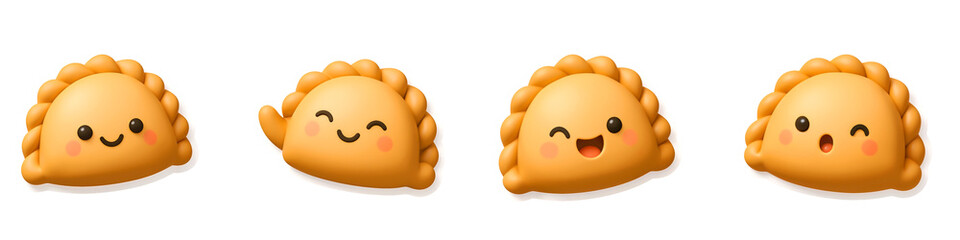 Joyful Empanada Ensemble: A cute empanadas, each displaying unique expressions and adding a touch of charm to the culinary scene.