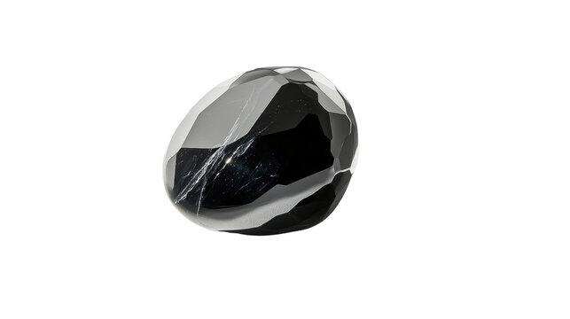 A clear, detailed shot of a black spinel stone, , with natural light reflecting off its smooth surface.