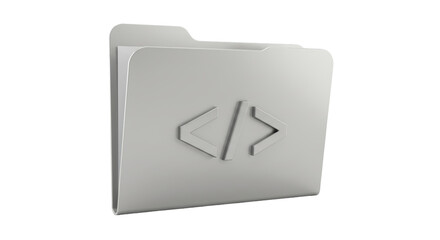 Isolated Silver Folder with Code Icon for Software Development