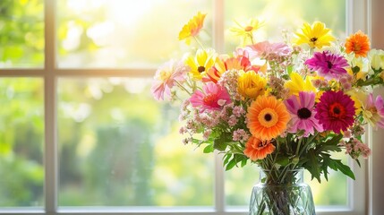 Vibrant Floral Symphony  Fresh Blooms in Sunlit Elegance 