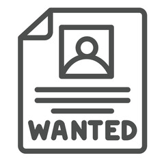 Poster with wanted person line icon, law enforcement concept. Vector graphics. Bandit wanted paper, police sign on white background, outline style icon for mobile or web design.