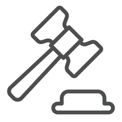Judge gavel line icon, law and order concept. Vector graphics. Wooden hammer, judgement sign on white background, outline style icon for mobile or web design.