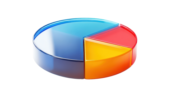 A 3D pie chart icon , showcasing vibrant, colorful sections with clear, precise edges.