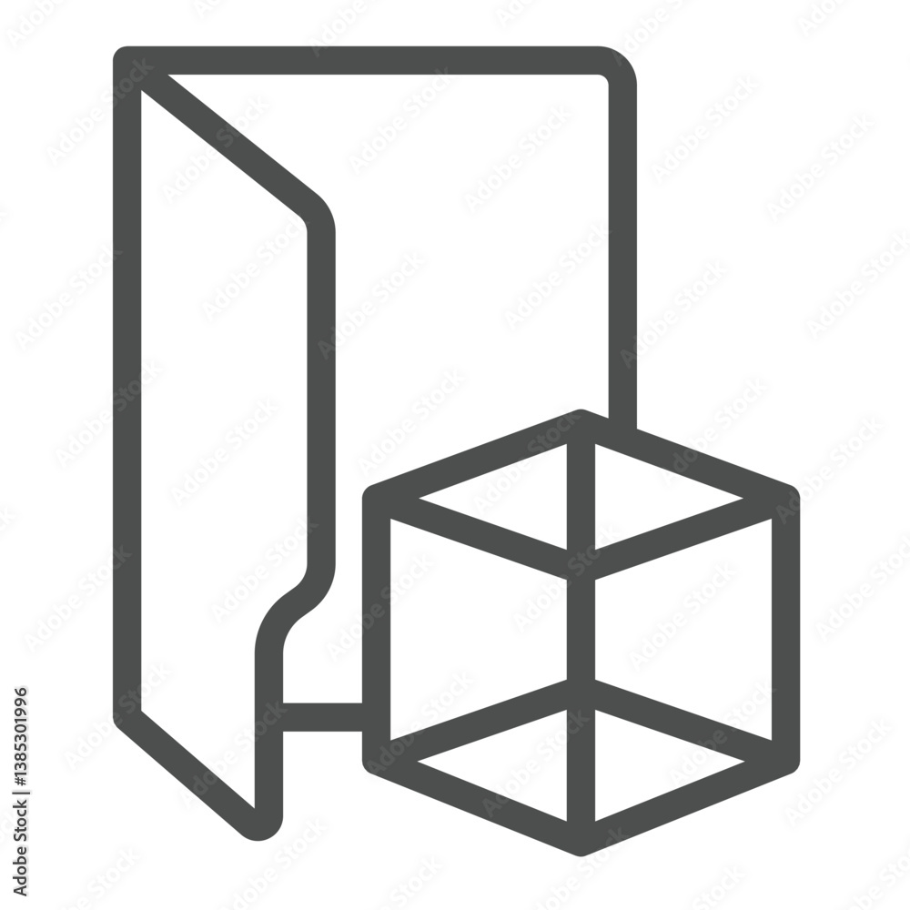 Poster object files folder line icon, windows pack concept. vector graphics. folder with 3d cube, objects s