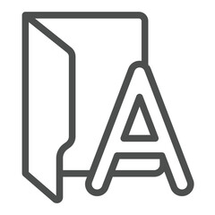 Fonts folder line icon, windows pack concept. Vector graphics. Folder with first alphabet letter, font sign on white background, outline style icon for mobile or web design.
