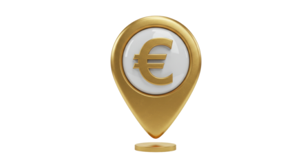 Isolated Golden Euro Sign Location Pin Icon