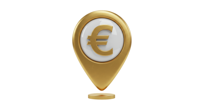 Isolated Golden Euro Sign Location Pin Icon