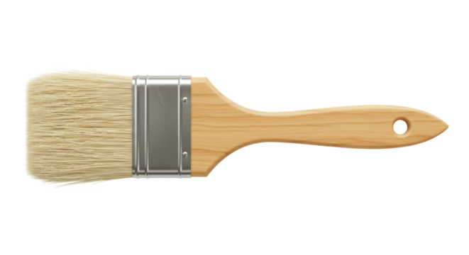 Isolated Paint Brush with Wooden Handle for Art Supplies