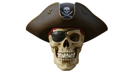 Naklejka premium Isolated Pirate Skull with Eyepatch and Hat for Halloween