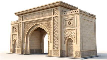 Obraz premium This image displays a detailed 3D rendering of a grand, ornate archway or monumental gat