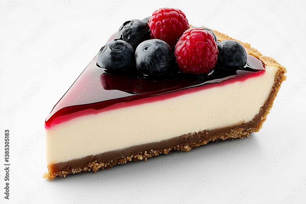 Aufkleber Deliciously Fresh Raspberry and Blueberry Cheesecake Slice With Glaze and Crust : Generative AI