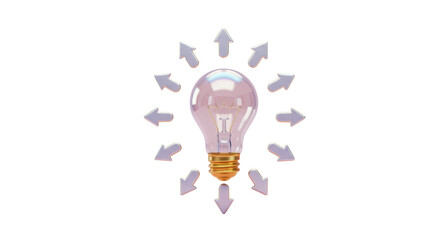 Isolated Light Bulb Surrounded by Arrows Indicating Direction