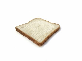 One slice of bread isolated on white background, high angle view 