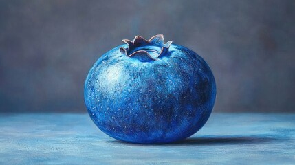 Single blueberry, blue background, food photography, healthy eating