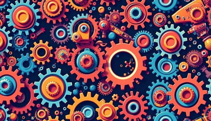 Seamless vector pattern of construction robot gears and details, vector,  assembly