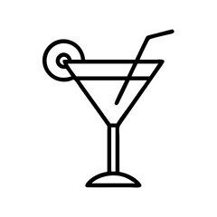 Martini cocktail glass with straw and lemon slice vector icon illustration for bar menu and drinks