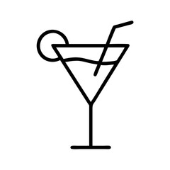 Martini cocktail drink vector icon illustration, summer alcohol beverage with straw and lemon slice design 