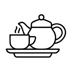 Tea time outline vector graphic with teapot and cup for cafe and restaurant menu design element icon