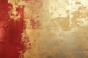 Obraz premium Abstract painting featuring gold and red textured overlapping colors and effects