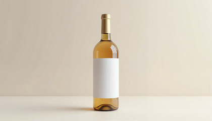 Wine bottle label template mockup featuring a sleek glass bottle on neutral background  