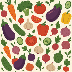 Vegetable Doodles Pattern with pastel colors