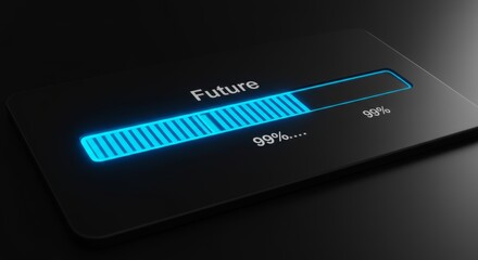 Digital loading bar at 99% symbolizes stalled future progress concept