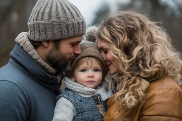 Obraz premium parents kissing son, Generative AI