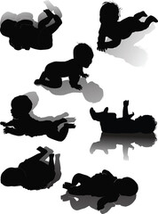 seven child with shadows collection isolated on white
