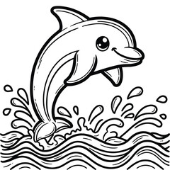 Cartoon Dolphin Jumping Out of Water with Splash Illustration