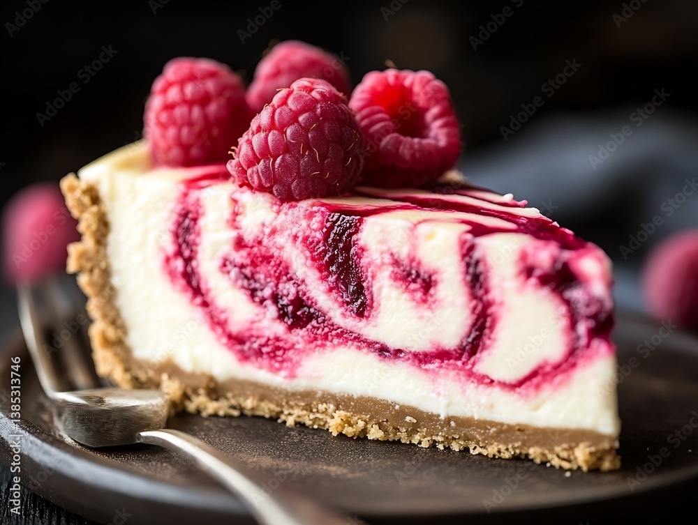Poster gourmet raspberry cheesecake with beautiful swirls and a rich crumbly crust for dessert lovers : gen