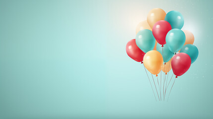 Colorful balloons on blue background. Blue, red, and yellow balloons on a blue backdrop.