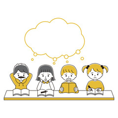 困り顔で考える子どもたちのイラスト